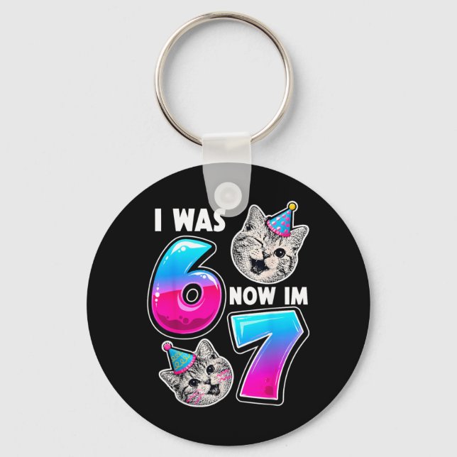 Porte-clés J'avais 6 ans maintenant j'ai 7 ans Chat Anniversa (Recto)
