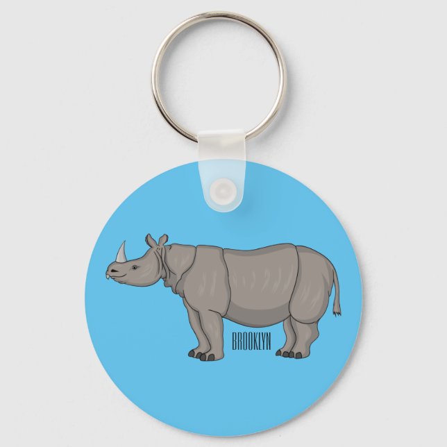 Porte-clés Javan rhinoceros cartoon illustration (Recto)
