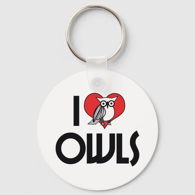 Porte-clés Je Chéris les Hiboux au Coeur - Amoureux des Hibou (Recto)
