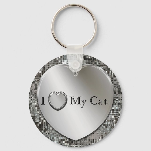 Porte-clés Je Coeur Mon Chat Silver Heart Keychain (Recto)