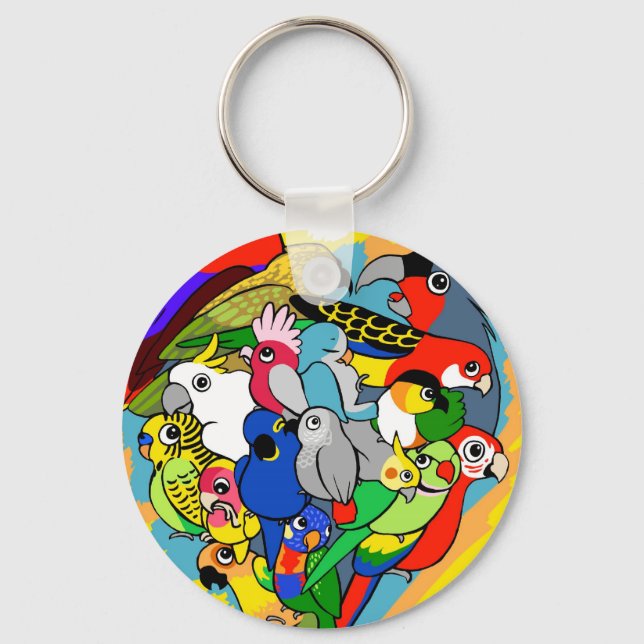 Porte-clés Je coeur perroquets mignon dessin animé (Recto)
