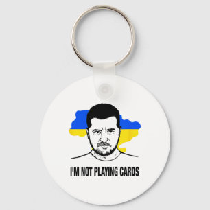 Porte-clés Je ne joue pas aux cartes Zelensky drapeau ukraini