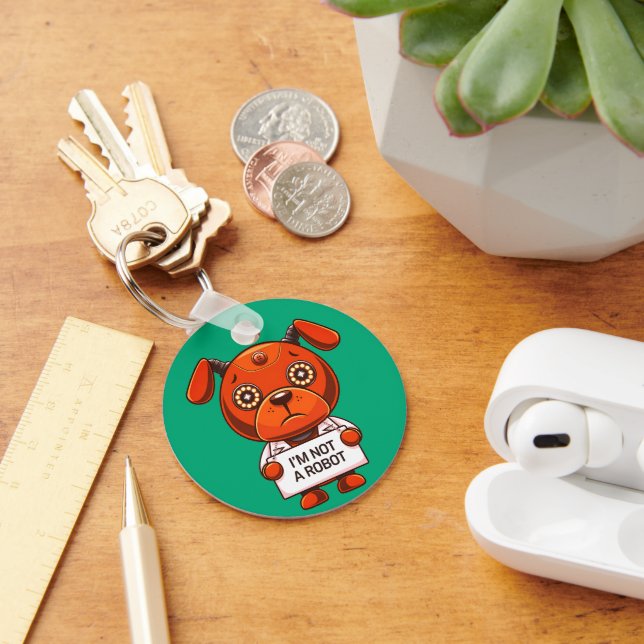 Porte-clés Je ne suis pas un robot mignon chien (Bureau)