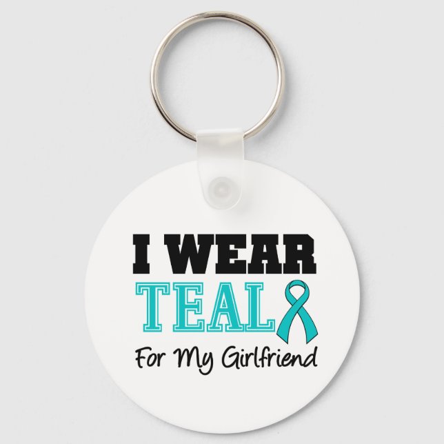 Porte-clés Je Porte Du Ruban Turquoise Pour Ma Fille (Recto)