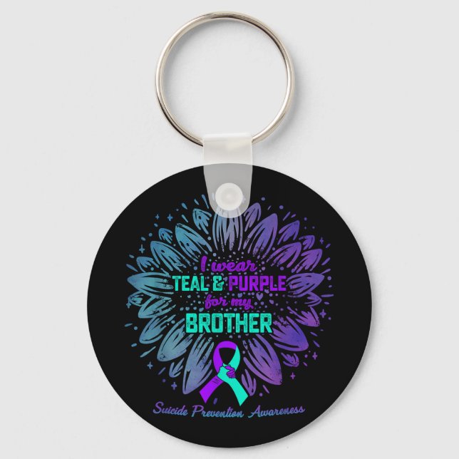 Porte-clés Je porte le sarcelle violet pour la prévention du  (Recto)