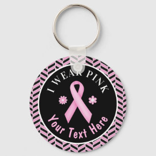 Porte-clés Je Porte Ruban Rose Cancer Sein Motif Hareng