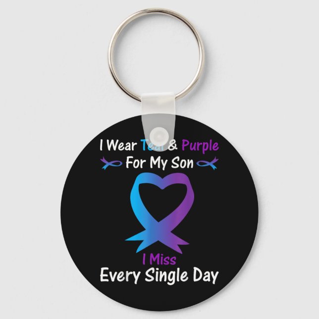 Porte-clés Je Porte Turquoise Et Violet Pour Mon Fils Je Manq (Recto)