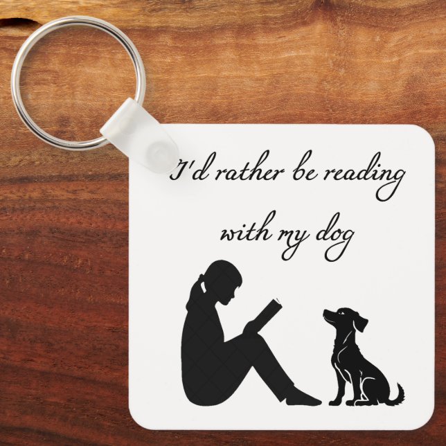 Porte-clés Je préférerais lire avec mon chien (Recto)