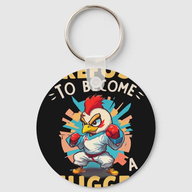 Porte-clés Je refuse de devenir un poulet nugget humour (Recto)