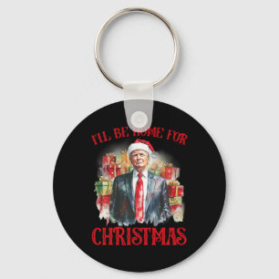 Porte-clés Je serai à la maison pour Noël amusant Père Noël T