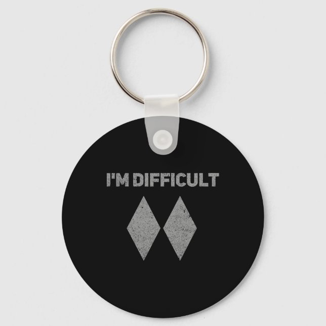 Porte-clés Je suis difficile ski noir double diamants snowboa (Recto)