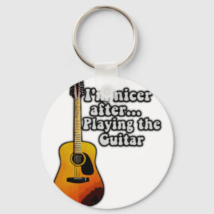 Porte-clés Je suis plus sympa après avoir joué de la guitare.