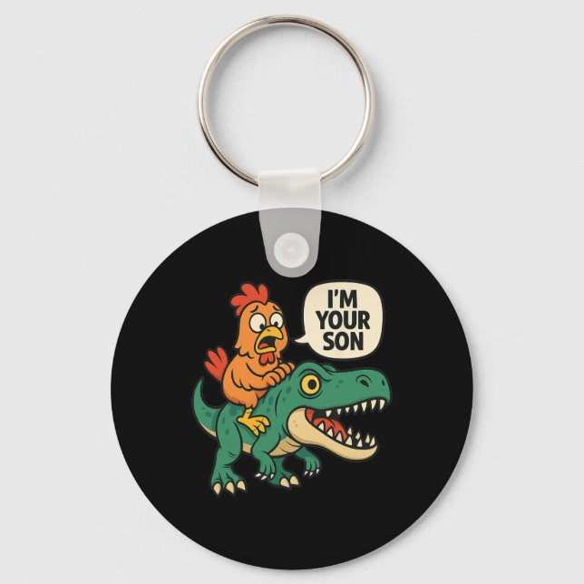 Porte-clés Je suis votre fils, Funny Chicken Riding Dinosaur  (Recto)