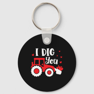 Porte-clés Je T'Ai Creusé Tracteur Construction Coeur Aimer V