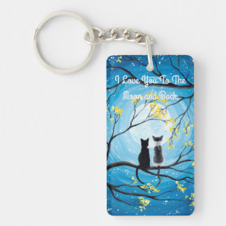 Porte-clés Je t'aime à la lune et le chat arrière
