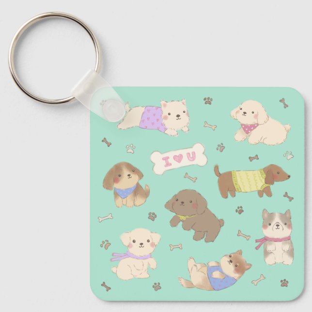 Porte-clés Je t'aime Chiots Illustration (Recto)