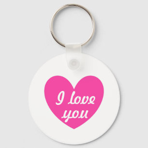 Porte-clés "Je t'aime" Coeur Fuchsia blanc