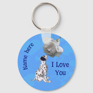 Porte-clés Je t'aime dalmatien rose personnalisé