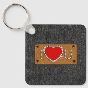 Porte-clés Je T'Aime. Denim Motif Valentine's Day Don