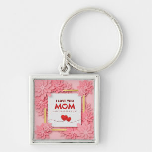 Porte-clés Je t'aime Maman Fête des Mères Fleurs et Or