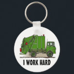 Porte-clés Je travaille dur camion-poubelle Porte - clé vert<br><div class="desc">This is one of many construction equipment venin featuring construction equipment images by artist,  Richard Neuman. Every piece of heavy equipment is drawn in high yet always has a touch of whimsy. Le travail unique est dans les maisons et les offices de l'État et de l'Espace. Enjoy !</div>