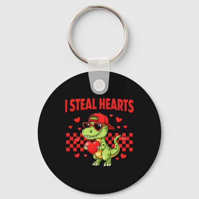 Porte-clés Je vole des cœurs Saint-Valentin Dinosaure Mignon  (Recto)