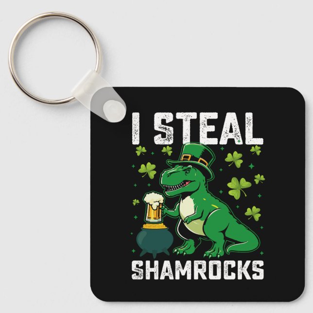 Porte-clés Je vole des Shamrocks à Rex Dinosaur St Patrick's  (Recto)