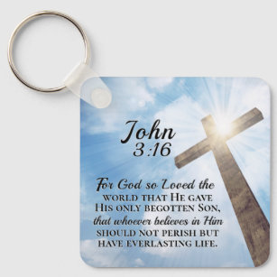 Porte-clés Jean 3:16 Dieu si aimé le monde Croix en bois