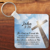 Porte-clés Jean 3:16 Dieu si aimé le monde Croix en bois (Front)