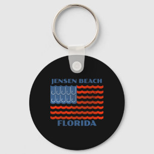Porte-clés Jensen Beach Floride Pêche Vintage Drapeau América