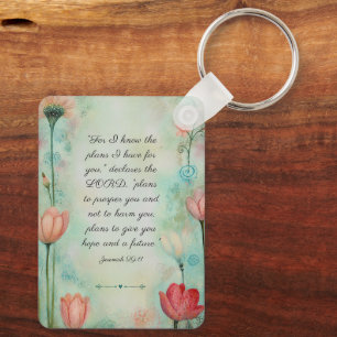 Porte-clés Jérémie 29:11 Verset Biblique Aquarelle Florale