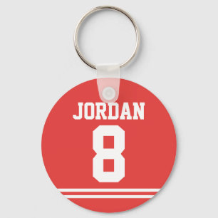 Porte-clés Jersey de football rouge avec nombre