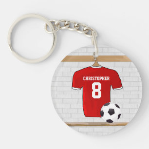Porte-clés Jersey de football rouge et blanc personnalisé