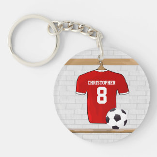 Porte-clés Jersey de football rouge et blanc personnalisé