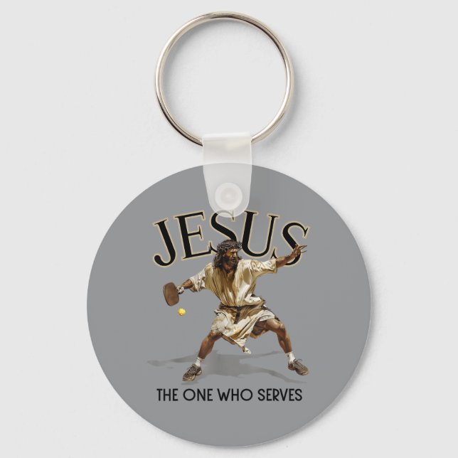 Porte-clés  Jésus de pickleball drôle Celui qui sert (Recto)