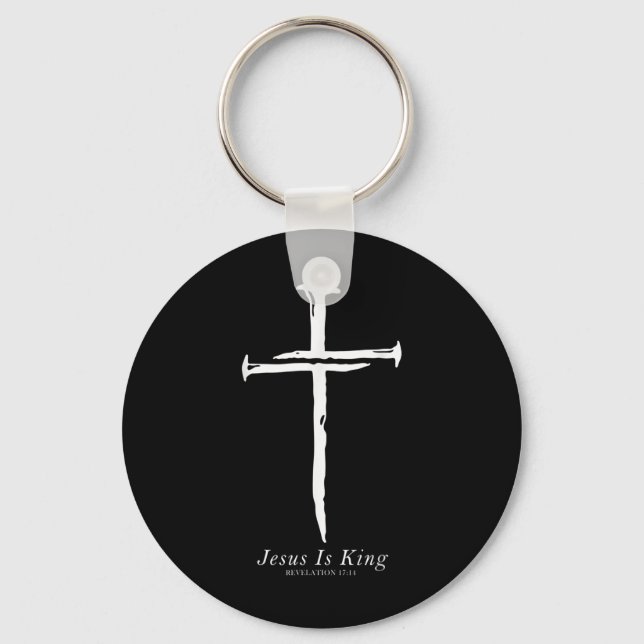 Porte-clés Jésus Est Le Roi Funny Cross Nails Christian (Recto)