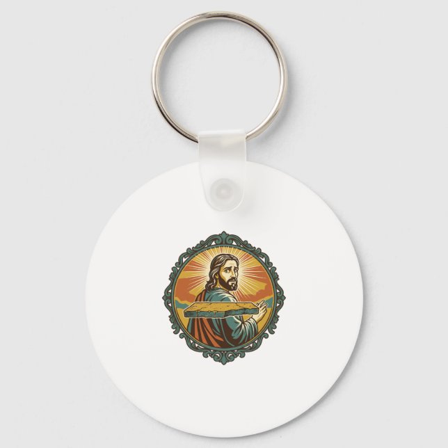 Porte-clés Jésus gêné trébuchant surface plane publique club (Recto)