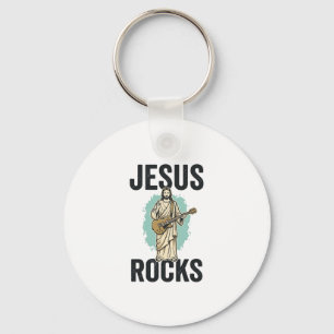 Porte-clés Jésus Rocks Guitare Gravure Chrétienne Vintage Des