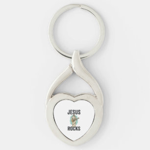 Porte-clés Jésus Rocks Guitare Gravure Chrétienne Vintage Des