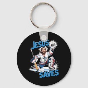 Porte-clés Jésus Sauve Gardien de Hockey Patinage Sportif Pat