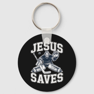 Porte-clés Jésus Sauve – Humour de Hockey Pour Joueurs Chréti