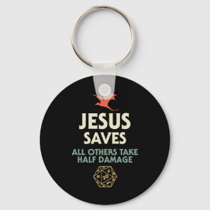 Porte-clés Jesus Saves DM Dragon D20 Dice Cadeau RPG Rôle Pla