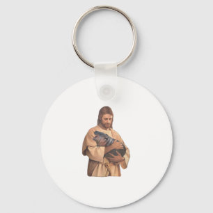 Porte-clés Jésus tenant Moo Deng Débardeur