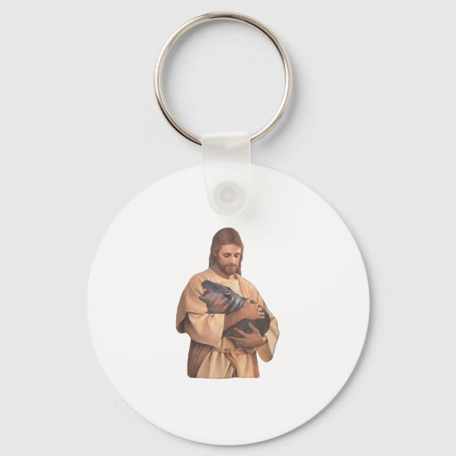Porte-clés Jésus tenant Moo Deng Débardeur (Recto)
