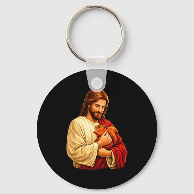 Porte-clés Jésus tenant un écureuil chrétien  (Recto)
