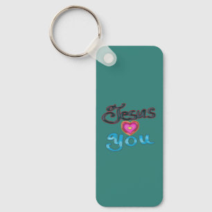 Porte-clés ‘Jésus Vous Aime’ Turquoise Nom Personnalisé 