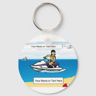 Porte-clés Jet Ski Personnalisé - Female Cartoon Two-Tone Co