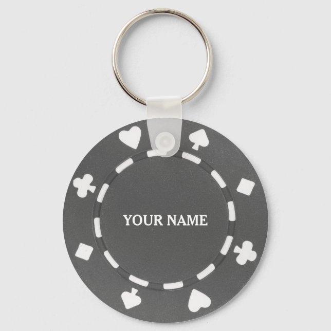 Porte-clés Jeton de poker gris personnalisable (Recto)