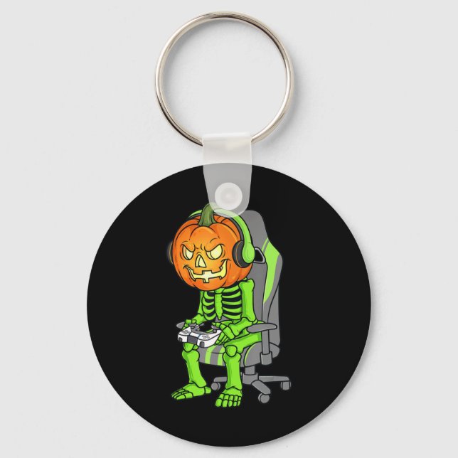 Porte-clés Jeu Halloween Skeleton Jack-o'-lantern Gamer Boy (Recto)