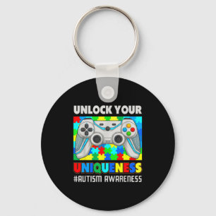 Porte-clés Jeu vidéo de sensibilisation à l'autisme mignon po